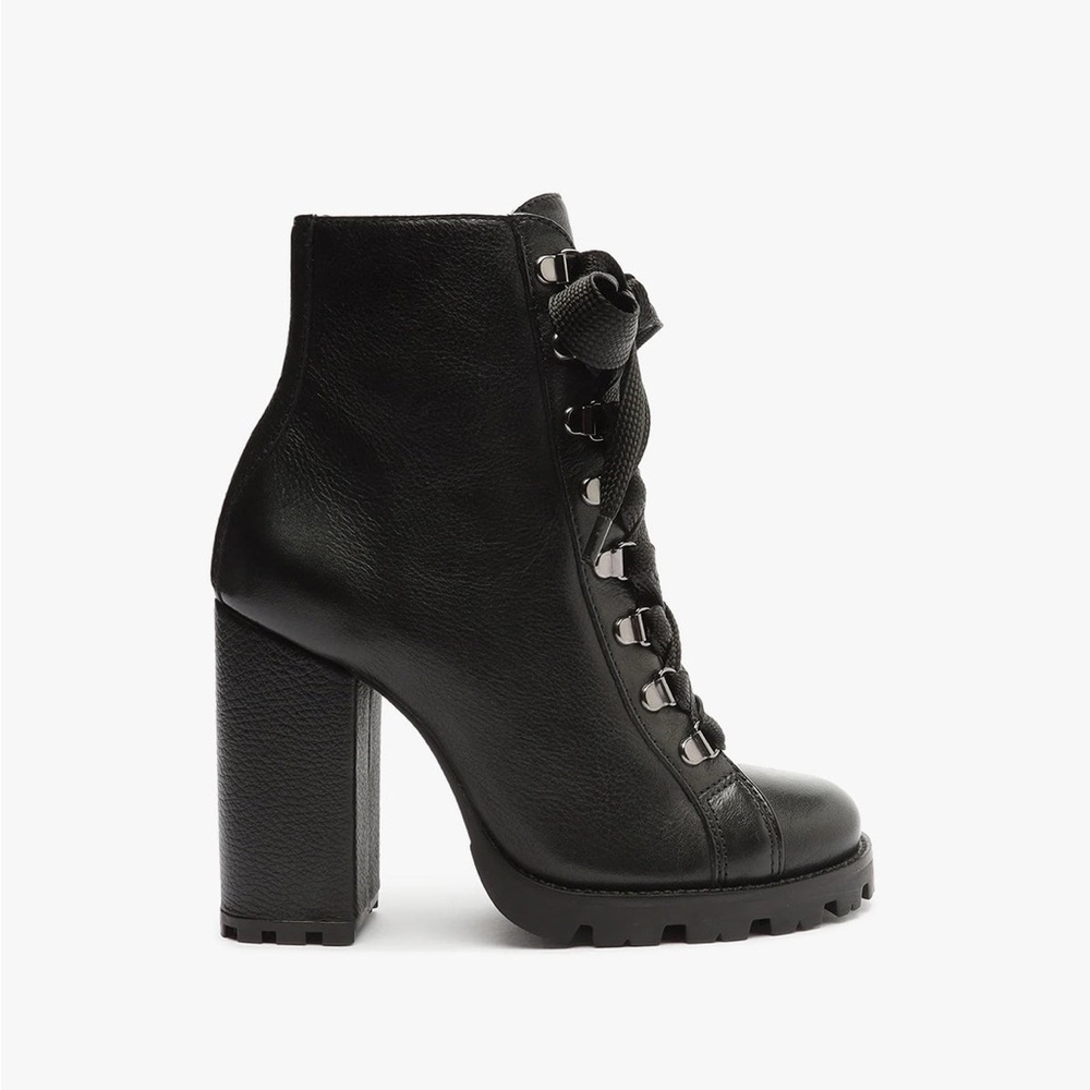 Schutz women's zhara black leather chunky combat bootie